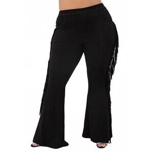 NEW VOCAL APPAREL fringe pant - plus in black